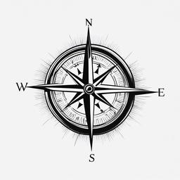 Compass Tattoo Design Drawing - Artistic drawing of a compass tattoo design.  simple vector tattoo,minimalist,white background