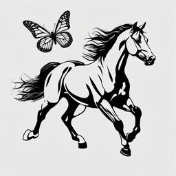 horse and butterfly tattoo  simple tattoo,minimalist,white background