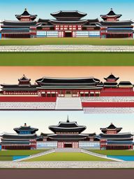 Seoul clipart - Gyeongbokgung Palace and Seoul skyline,  color clipart, vector art