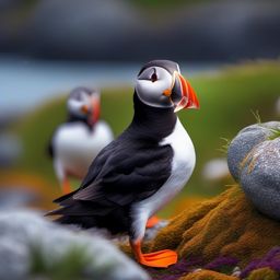 Cute Puffin Nesting on a Rocky Shore 8k, cinematic, vivid colors