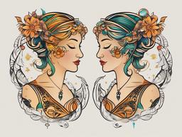 virgo gemini tattoo  simple vector color tattoo