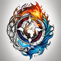 earth air fire water tattoo design  simple color tattoo,white background