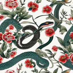 japanese traditional tattoo snake  simple color tattoo,white background,minimal