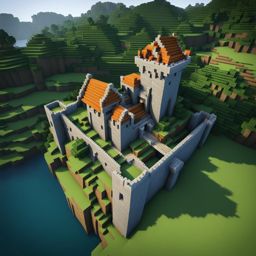 stone fortress on a hill with a drawbridge entrance - minecraft house design ideas minecraft block style