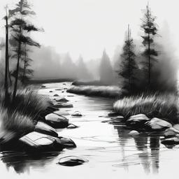 sketch of a river  minimal rough sketch scribbles,doodles,black and white