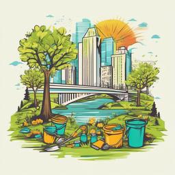 Spring volunteer event: park clean up  colors,professional t shirt vector design, white background
