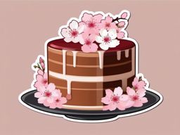 Cake with Cherry Blossoms Sticker - Cake adorned with delicate cherry blossoms, ,vector color sticker art,minimal