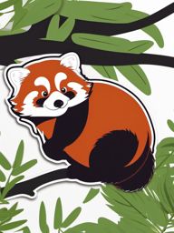 Red Panda Sticker - A playful red panda balancing on a tree branch. ,vector color sticker art,minimal