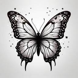 butterfly and stars tattoo designs  simple color tattoo, minimal, white background