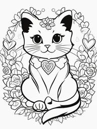 Kitty with Hearts Coloring Pages - Cute Kitty Surrounded by Hearts  minimal black outline printable sheet, coloring page