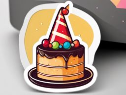 Cake Slice and Party Hat Sticker - Slice of cake with a festive party hat, ,vector color sticker art,minimal