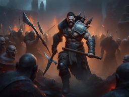 half-orc barbarian,sylas grimjaw,cleaving through a horde of undead,a haunted graveyard detailed matte painting, deep color, fantastical, intricate detail, splash screen, complementary colors, fantasy concept art, 8k resolution trending on artstation unreal engine 5