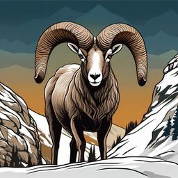 Bighorn Sheep cartoon - mountain sheep with large, curled horns  