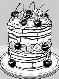 Cake Coloring Pages - Black forest cake with cherries and cream  simple coloring pages