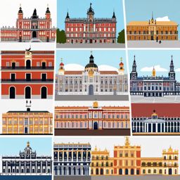 Madrid clipart - Royal Palace of Madrid and Plaza Mayor,  color clipart, vector art