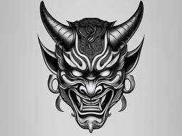 Hannya Black and Grey Tattoo - A Hannya mask tattoo rendered in black and grey, emphasizing detailed shading and nuance.  simple color tattoo,white background,minimal