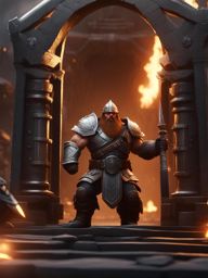 dwarf barbarian,thrain ironblood,smashing through the gates of an enemy stronghold ground level shot, 8k resolution, cinema 4d, behance hd, polished metal, unreal engine 5, rendered in blender, sci-fi, futuristic, trending on artstation, epic, cinematic background, dramatic, atmospheric