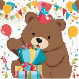 Bear clipart - bear holding a balloon at a birthday party  