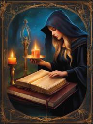 mystical witch's spellbook - paint a witch consulting her ancient spellbook for powerful incantations. 
