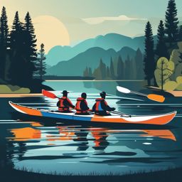 Kayak Adventures clipart - Adventurers kayaking on the lake., ,vector color clipart,minimal