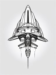 Spaceship Tattoo - A sleek spaceship tattoo embarking on a journey  few color tattoo design, simple line art, design clean white background