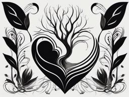 Abstract black heart roots tattoo. Deep-seated emotions.  minimalist black white tattoo style