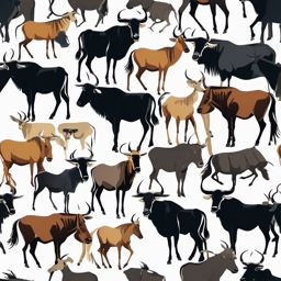 Wildebeest clipart - Large herbivore known for migration, ,vector color clipart,minimal