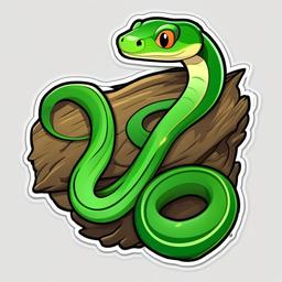 Rough Green Snake cartoon - slender, green, tree-dwelling snake  cartoon sticker style