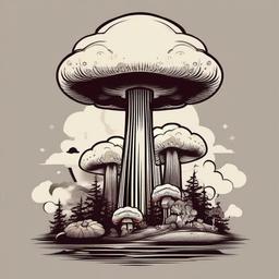Mushroom Cloud Tattoo-Bold and playful tattoo featuring a mushroom cloud, perfect for fans of quirky and unique designs.  simple color vector tattoo