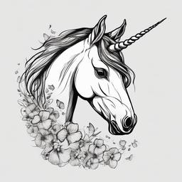 drawing of a unicorn with butterflies  minimal rough sketch scribbles,doodles,black and white