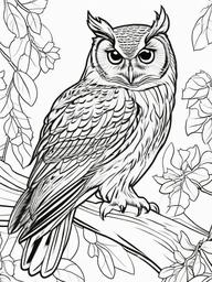 Owl Coloring Pages - Owl hunting a mouse  simple coloring pages