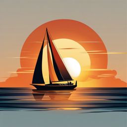 Sailboat at Sunset clipart - Sailboat voyage under a setting sun, ,vector color clipart,minimal