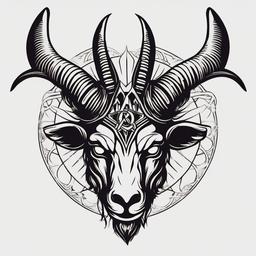 Baphomet Head Tattoo - A tattoo featuring the head of Baphomet, a symbol of the occult.  simple color tattoo design,white background