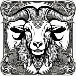 Goat Face Tattoo - A tattoo highlighting the facial features of a goat.  simple color tattoo design,white background