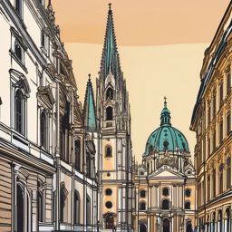 Vienna clipart - St. Stephen's Cathedral and Vienna cityscape,  color clipart, vector art