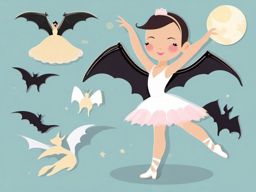 Ballet Bat sticker- Winged Waltz Whimsy, , sticker vector art, minimalist design