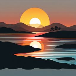 Sunrise over water sticker- Tranquil and serene, , sticker vector art, minimalist design