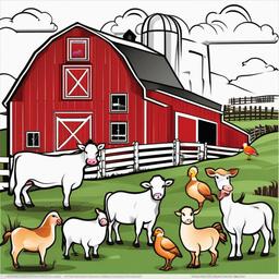 Farm clipart - farm with a red barn and animals  