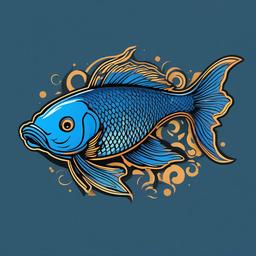Blue Coy Fish Tattoo-Bold and vibrant tattoo featuring a blue Koi fish, symbolizing tranquility and perseverance.  simple color vector tattoo