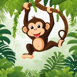 monkey clipart transparent background in a lush jungle - swinging through the trees. 