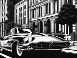 car clipart black and white on a city street - with sleek and timeless design. 