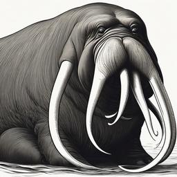 Walrus cartoon - large, tusked animal with whiskers  