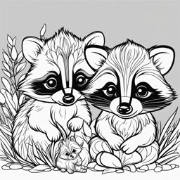 baby raccoons cute animals coloring page 