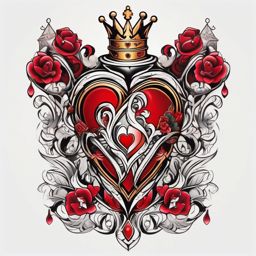 Queen of hearts tattoo, Regal heart, fit for royalty, fusion of power and affection. , tattoo color art, clean white background