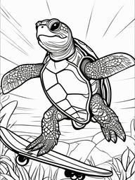 Turtle Coloring Pages - Turtle riding a skateboard  simple coloring pages