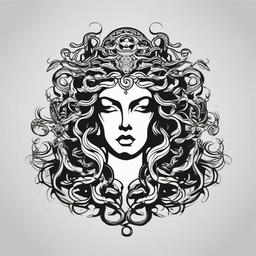 Medusa Ink Tattoo - Showcase the artistry of ink with a Medusa tattoo that captures the mythical allure of this iconic figure.  simple vector color tattoo,minimal,white background