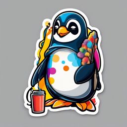 Penguin Painter Sticker - A creative penguin expressing itself through vibrant paintings. ,vector color sticker art,minimal