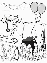 Cow Coloring Pages - Cow with colorful balloons tied to its tail  simple coloring pages