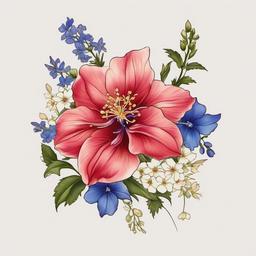 Birth Flower of July Tattoo-Celebrating the essence of July with a tattoo featuring the birth flower, larkspur, symbolizing love, positivity, and the beauty of life.  simple vector color tattoo