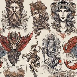 Tattoo Designs Greek Mythology-Intricate and detailed tattoo designs featuring elements of Greek mythology, capturing classic and timeless themes.  simple color vector tattoo